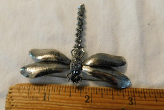 Dragonfly Black Crystal Rhinestone Brooch Vintage Pin Signed JHS