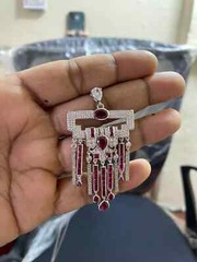 Art Deco Vintage Ruby & Lab Created Diamond 14K White Gold FN Engagement Pendant