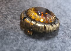 Vintage Art Noveau/Victorian Style Amber Glass Pendant Bronze/Brass Tone