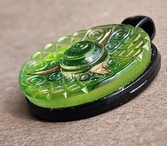 EvezBeadz Unique 1900 Antique Spiral Green Czech Pressed Glass Button Pendant