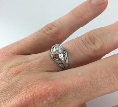 Unique .42 Carat Antique Diamond Filigree Ring 18K New Old Stock Jewelers Vault