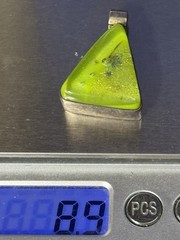 Sterling Silver Fused Lime Green Glass Pendant Triangle 1 1/4″