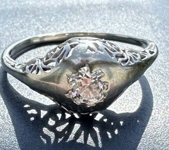 ESTATE ANTIQUE ART DECO OLD CUT DIAMOND RING 18K WHITE GOLD