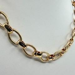 Vintage Gold Tone Textured Oval Link Collar Necklace Retro Adjustable Extender