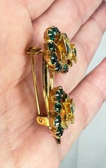 Vintage Judy Lee Jewels Green Gold Earrings & Matching Brooch On Original Tag