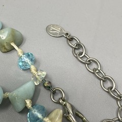 Designer Glass Stone Necklace Blue Chip Teardrop Round Surface Coated Knotted 38