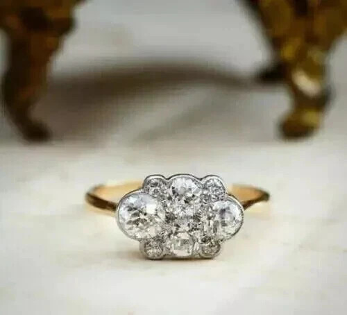 Art Deco 2Ct Round Cut Lab Created Diamond 14K Gold Over Engagement Bridal Ring