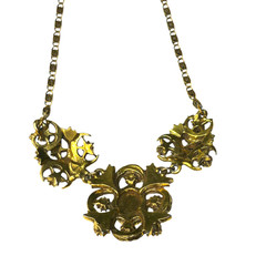 Victorian Revival Faux Fire Opal Pearl Necklace Gold Tone Missing 1 Pearl