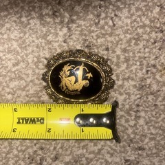 Vintage Gold Tone Sagittarius Zodiac Brooch Oval Black Glass Archer Pin