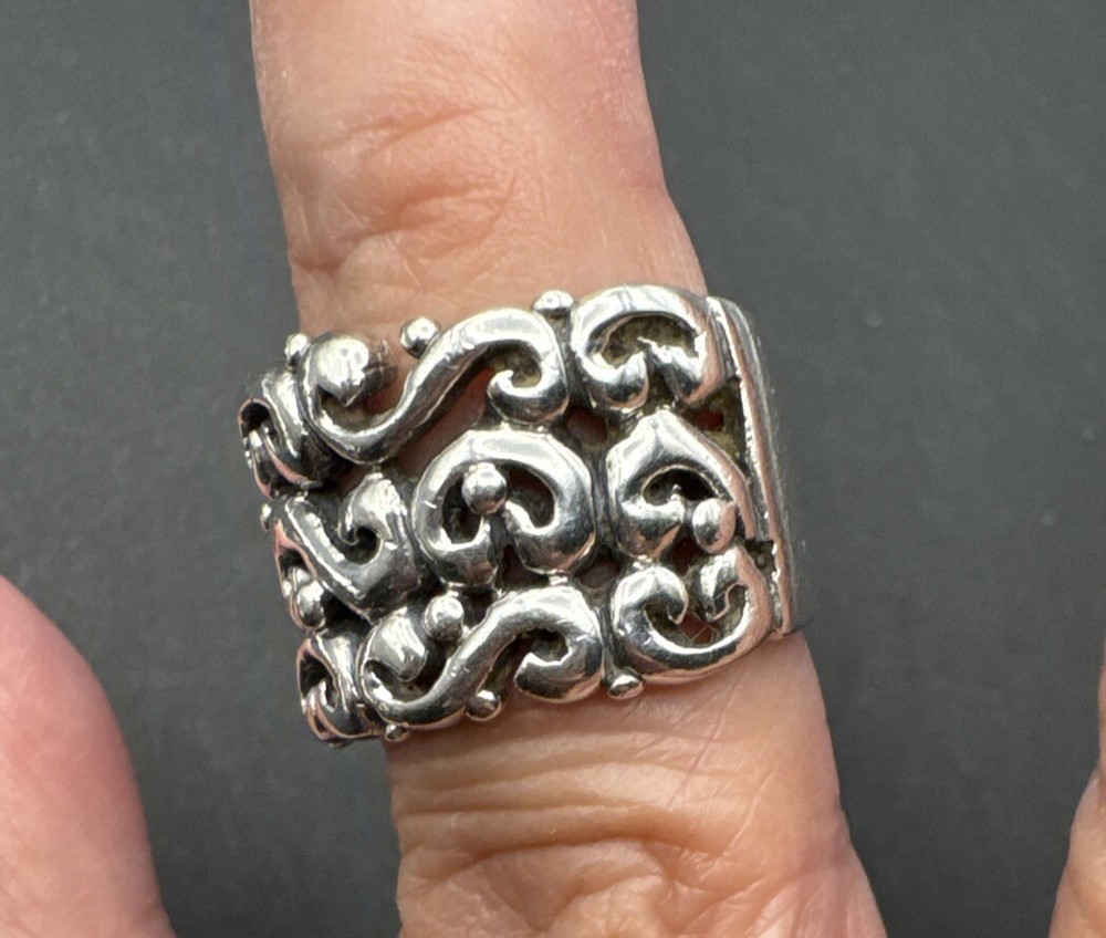Wide .5” Scroll Sterling Filigree 925 Ring Size 7.5” 12g FREE SHIPPING!