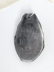 Handmade Nickel Silver Or Pewter Pendant W Polished Black & Green Stone – 2″ L