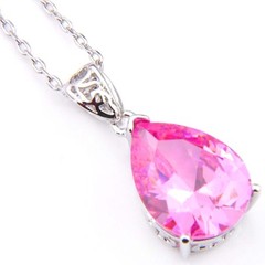 Gorgeous Xmas Gift Teardrop Sweet Pink Topaz Gems Solid Silver Necklace Pendants