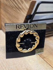 Vintage 1995 Round Teardrops Revlon Brooch Gold Tone New On Original Card