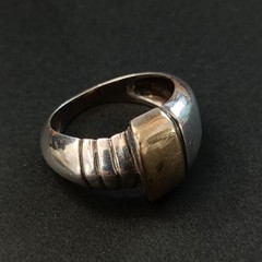 Vintage Silver Rolled Gold Modernist Dome Bשמג Ring Asymmetric Architectural 925