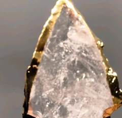Quartz Crystal Arrowhead Pendant GOLD Plated Edge-Hand Carved-Reversible 35mm