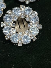 Vintage WEISS Blue Rhinestone Brooch & Clip Earrings Married Set Signed 1950s