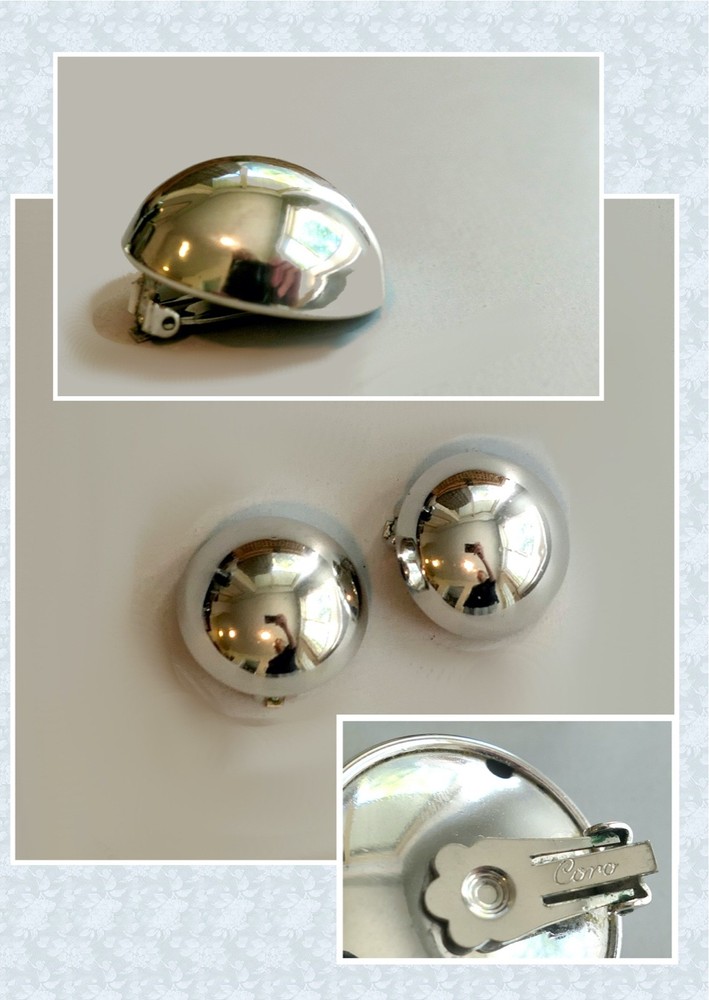Vintage Coro Chrome Domed Round Clip On earrings Mod