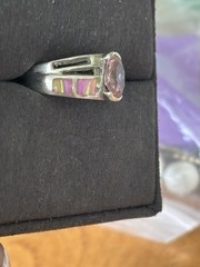VTG Estate Ring Pink Topaz Rhinestone Inlay Pink Stones Marked 950 C Sz 6 Silver