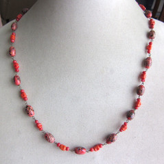 Vintage speckled art glass linked chain necklace , 24″ long