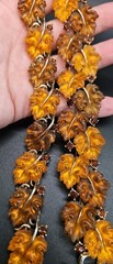 Signed Vintage Lisner Two Tone Amber/Brown Thermoset Oak Leaf Parure Set