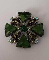 Vtg 1950’s Selro Selini Dimensional Brooch/pendant Green Glass & Rhinestones