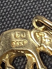 Vintage 14K Plumb Yellow Gold Elephant Charm Pendant Signed CJ Trunk Up 1.44g