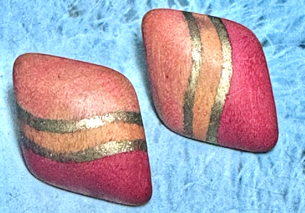 Vintage Wooden Like Orange/Gold/Pink Pierced Earrings