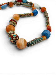 Vintage Himalayan Nepal Tibetan Necklace Turquoise Agate Carnelian Beads 32″