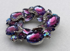 Juliana Wreath Watermelon Brooch Faceted Purple & Clear Rhinestone Silver-Tone