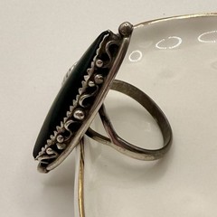 Vintage Sterling Silver Black Onyx Navette Ring Size 7.25 | Signed By Artist 925
