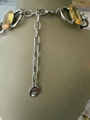 GRAZIANO SIGNED FAUX CITRINE LUCITE LARGE SILVER TONE NECKLACE 21″ STATEMENT