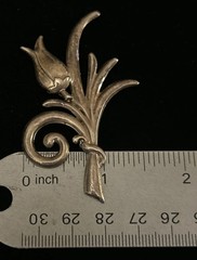 Sterling Silver Tulip Flower Ribbon Brooch Pin 2 3/4” Long x 1 3/4” Wide 6.7g