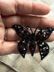 Albert Weiss Butterfly BROOCH SIGNED JET BLACK RHINESTONE PIN Vintage Jewelry