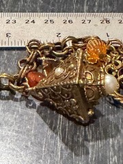 Vintage FLORENZA Fleur de Lis Amber Glass Charm/ Fob Etruscan Bracelet