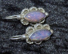 Sterling Silver 925 Mexico Foil Fire Opal Earrings Marquise Dangle MRC Maker Mar