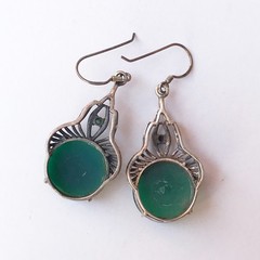 Vintage 925 Sterling Silver Mixed Green Malachite Earrings Drop 4.5 cm