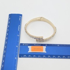 Vtg Baguette Crystal Bracelet Gold Tone Hinged Tiny Crystal Inside Cuff Bangle