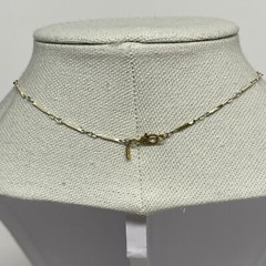 Vintage Gold & White Enamel Twisted LInk Chain w/Mother of Pearl Pendant 15 1/2″