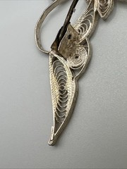 Hand Made EUROPEAN Filigree Brooch 4 in. Silver Lotus Floral