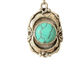Vintage Necklace Faux Turquoise Pendant Southwestern Boho Silver Tone 17 inches