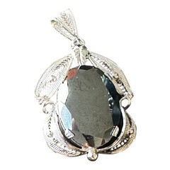 Vintage Sterling Sorrento Silver Hematite Stone Filigree Drop Pendant 2″ L ong