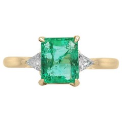 Art Deco Antique Vintage 3.70 Ct Natural Emerald Wedding Ring 14K Yellow Gold FN