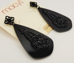 1980s Runway Jeweled Chandelier Earrings BLACK 2.5 in Ornate Vintage #3