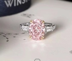 3Ct Oval Cut Lab Created Pink Diamond Three-Stone Classic Ring 14K White Gold FN