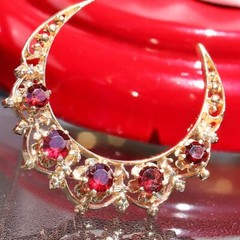 14k yellow gold brooch 1.10ct Bohemian garnet half moon pin antique 4.7gr PN2