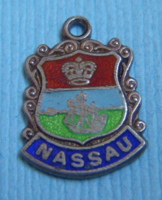 Vintage enamel Nassau Bahamas shield sterling charm