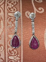 Large 14K Solid Gold Authentic Natural Ruby Diamond Leaf Earrings AGI Certified!