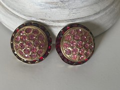 Vintage Coro Rhinestone Crystal Clip On Earrings Signed Channel set Pink Red