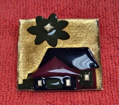 Vintage House Pins by Lucinda Green & Black Home Flower in The Sky Pin / Brooch