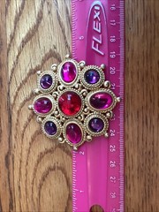 Vintage Gold Tone Brooch With Purple Pink Red Cabochons 2.5”